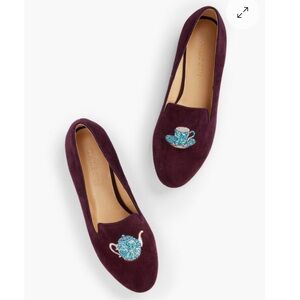 Talbots Ryan Suede Flats Loafers Size 9 Burgundy Embroidered